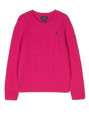 Ralph Lauren Kids logo-embroidered cable-knit jumper - Pink
