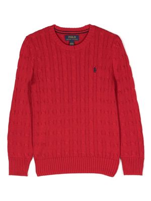 Ralph Lauren Kids logo-embroidered cable-knit jumper