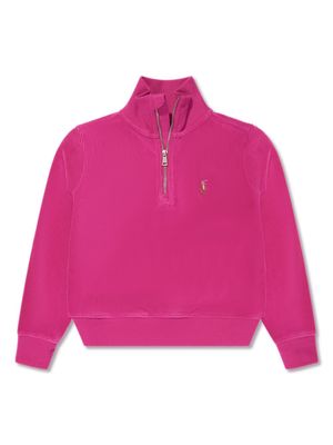 Ralph Lauren Kids logo-embroidered corduroy half-zip sweatshirt - Pink