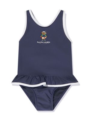 Ralph Lauren Kids logo-embroidered ruffle swimsuit - Blue