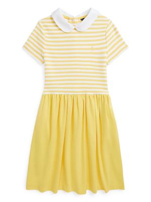 Ralph Lauren Kids logo-embroidered striped pleated dress - Yellow