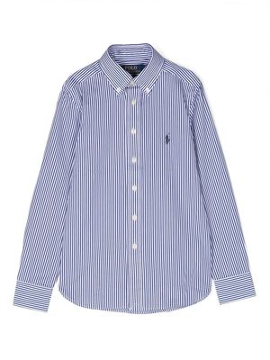 Ralph Lauren Kids logo-embroidered vertical-stripe cotton shirt - Blue
