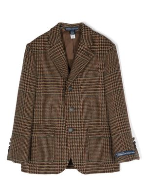 Ralph Lauren Kids logo-patch herringbone-pattern blazer - Brown