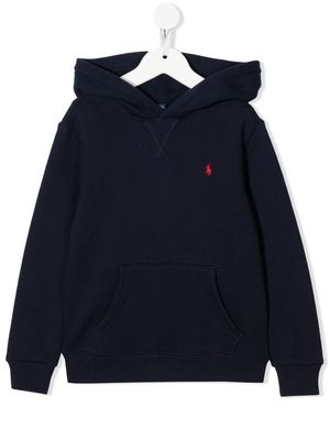 RALPH LAUREN KIDS long-sleeved embroidered-logo hoodie - Blue