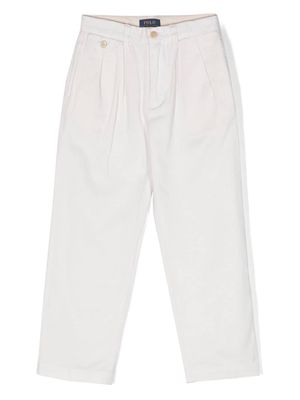Ralph Lauren Kids mid-rise logo-patch straight-leg trousers - White