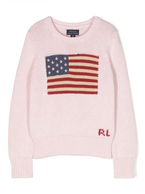 Ralph Lauren Kids patterned intarsia-knit cotton jumper - Pink