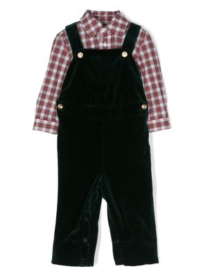 Ralph Lauren Kids plaid-pattern velvet-finish overall set - Green