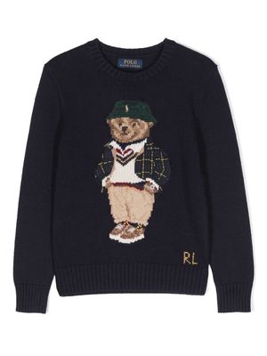 Ralph Lauren Kids Polo Bear intarsia-knit cotton jumper - Blue