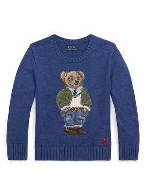 Ralph Lauren Kids Polo Bear intarsia knit-logo jumper - Blue