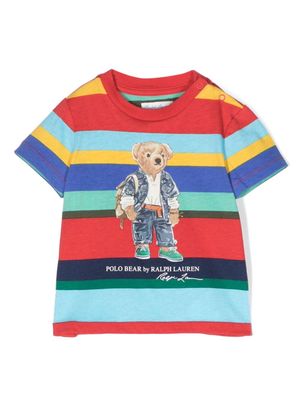 Ralph Lauren Kids Polo Bear-print striped cotton T-shirt - Blue