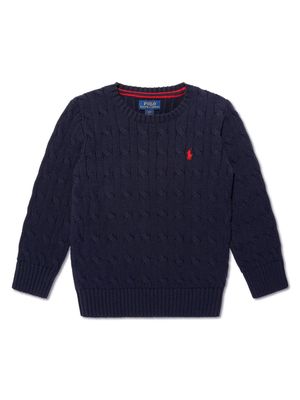 Ralph Lauren Kids Polo Pony-embroidered cable-knit jumper - Blue