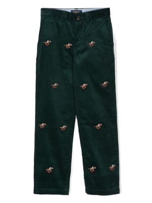 Ralph Lauren Kids Polo Pony-embroidered corduroy trousers - Green