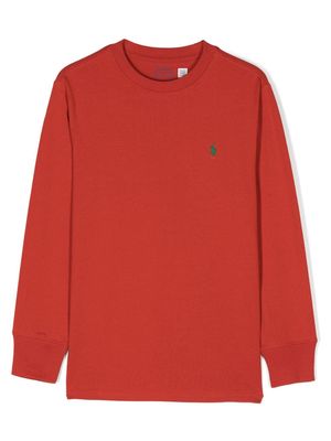 Ralph Lauren Kids Polo-Pony-embroidered long-sleeved T-shirt - Orange