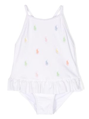 Ralph Lauren Kids Polo Pony-embroidered peplum swimsuit - White