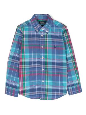 Ralph Lauren Kids Polo Pony-embroidered plaid check-pattern shirt - Blue