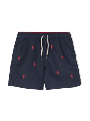 Ralph Lauren Kids Polo Pony-embroidered recycled-polyester swim shorts - Blue