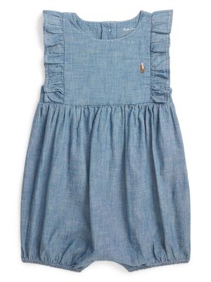 Ralph Lauren Kids Polo Pony-embroidered ruffle-trim romper - Blue