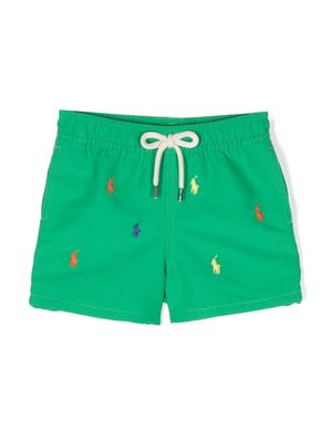 Ralph Lauren Kids Polo Pony-embroidered swim shorts - Green