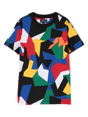 Ralph Lauren Kids Pony-embroidered geometric-print T-shirt - Black