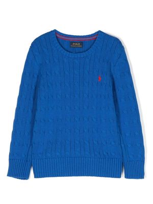 Ralph Lauren Kids Pony-motif cable-knit jumper - Blue