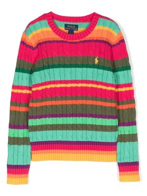Ralph Lauren Kids striped cable-knit cotton jumper - Green