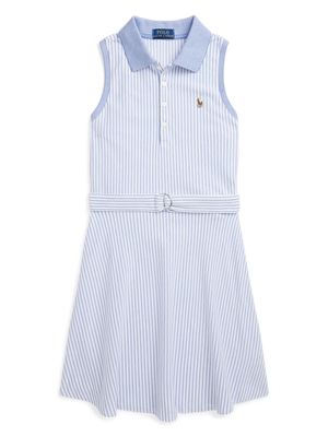 Ralph Lauren Kids striped logo-embroidered midi dress - Blue