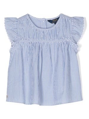 Ralph Lauren Kids striped ruffle-detail cotton blouse - Blue