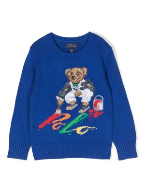 Ralph Lauren Kids Teddy Bear-intarsia cotton jumper - Blue