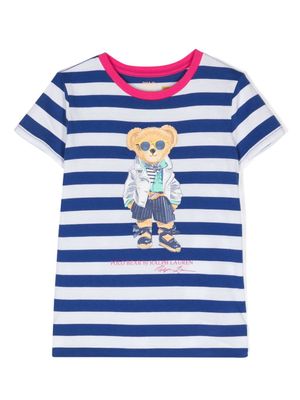 Ralph Lauren Kids teddy bear-print striped T-shirt - Blue