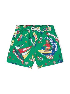 Ralph Lauren Kids Traveller Polo Bear swim shorts - Green
