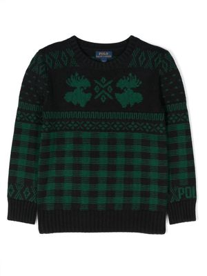 Ralph Lauren Kids two-tone intarsia-knit jumper - Green
