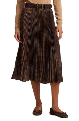 Ralph Lauren Pleated Crepe Recycled Polyester Midi Skirt in 1486 Yellow Multi Plaid