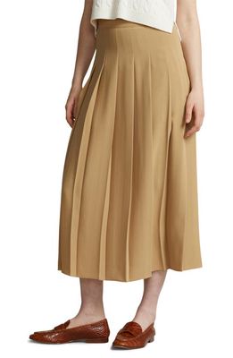 Ralph Lauren Pleated Satin Midi Skirt in Classic Camel