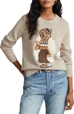 Ralph Lauren Polo Bear Cotton Crewneck Sweater in Mushroom Marl