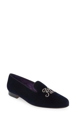 Ralph Lauren Purple Label Alonzo Monogram Velvet Loafer in Navy/Silver