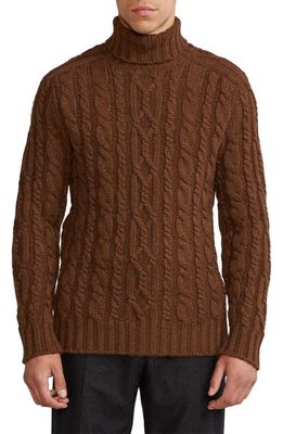Ralph Lauren Purple Label Cable Knit Turtleneck Cashmere Sweater in Brown