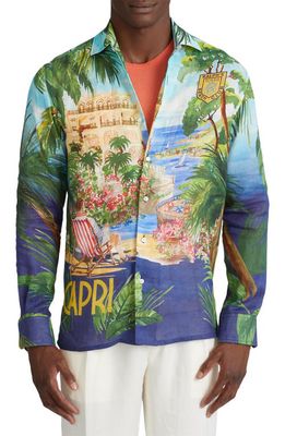 Ralph Lauren Purple Label Capri Print Linen Button-Up Shirt in Capri Multi