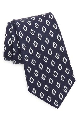 Ralph Lauren Purple Label Diamond Print Silk & Linen Tie in Navy/White