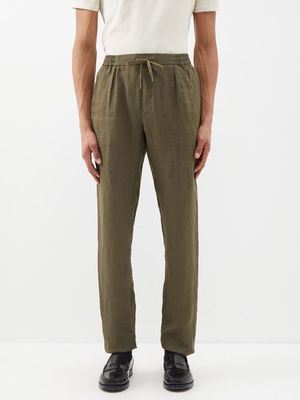 Ralph Lauren Purple Label - Drawstring-waist Linen Trousers - Mens - Dark Green