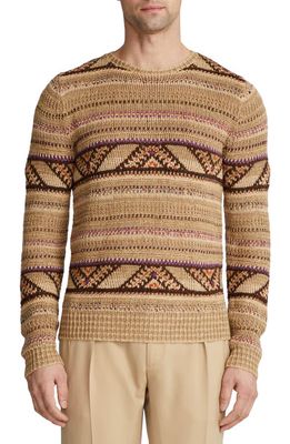 Ralph Lauren Purple Label Geometric Stripe Linen & Silk Sweater in Tan Multi W/Multi Color