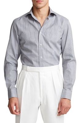 Ralph Lauren Purple Label Glen Plaid Button-Up Shirt in Grey/White