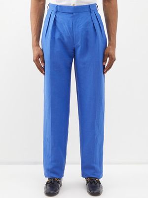 Ralph Lauren Purple Label - Glenn Silk-blend Canvas Suit Trousers - Mens - Blue