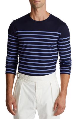 Ralph Lauren Purple Label Lisle Stripe Long Sleeve T-Shirt in Chairman Navy/Copen Blue