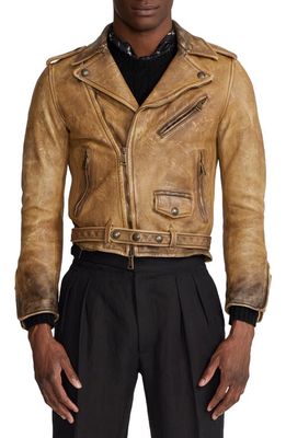 Ralph Lauren Purple Label Locklear Weathered Leather Moto Jacket in Vintage Brown