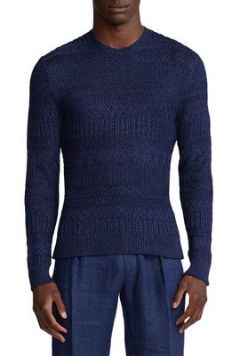 Ralph Lauren Purple Label Mixed Stitch Silk & Cotton Crewneck Sweater in Spring Navy Multi