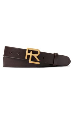 Ralph Lauren Purple Label Monogram Buckle Leather Belt in English Brown