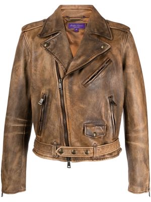 Ralph Lauren Purple Label off-centre front leather jacket - Brown