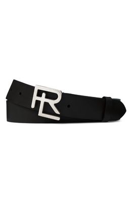 Ralph Lauren Purple Label RL Logo Buckle Leather Belt in Black/Silver