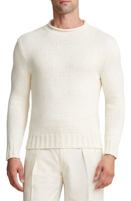 Ralph Lauren Purple Label Rolled Mock Neck Cotton Blend Sweater in Lux Cream