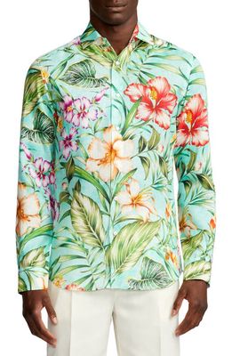 Ralph Lauren Purple Label Serengeti Floral Linen Button-Up Shirt in Sea Glass